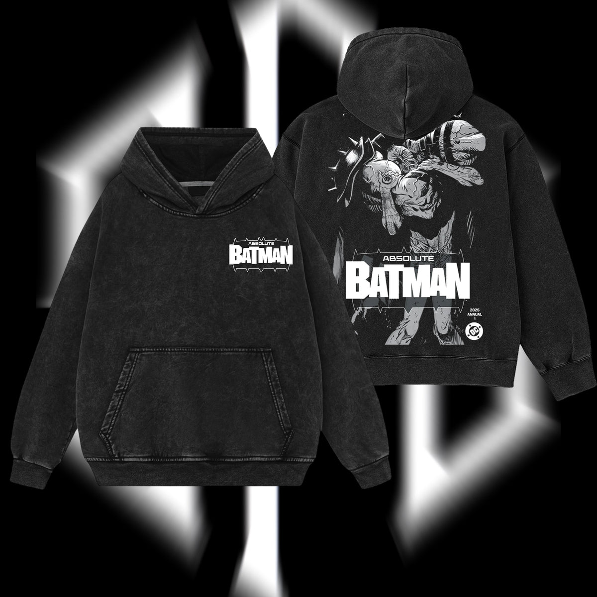 The Dark Knight "Absolute Batman" - The Gotham Guardian Hero Verse DC Comics Edition Double Printed Oversize Lightweight Acid Washed Hoodie