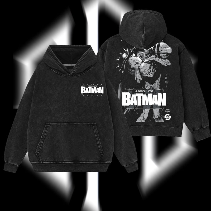 The Dark Knight "Absolute Batman" - The Gotham Guardian Hero Verse DC Comics Edition Double Printed Oversize Lightweight Acid Washed Hoodie