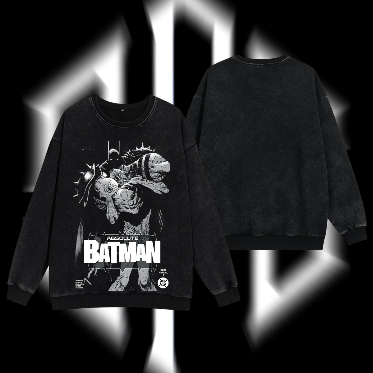 The Dark Knight "Absolute Batman" - The Gotham Guardian Hero Verse DC Comics Edition Double Printed Oversize Lightweight Acid Washed Sweater