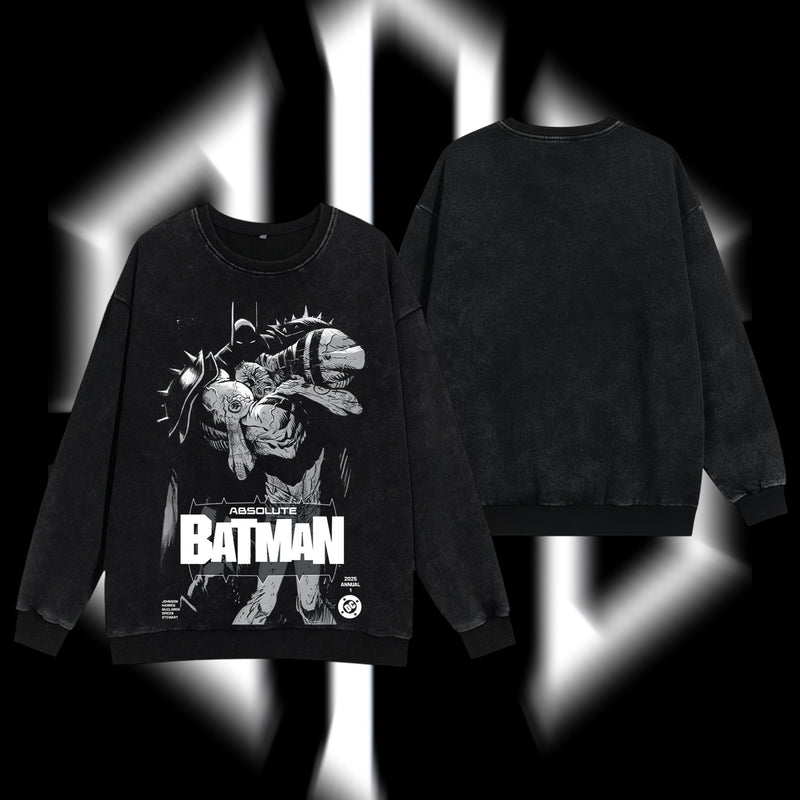 The Dark Knight "Absolute Batman" - The Gotham Guardian Hero Verse DC Comics Edition Double Printed Oversize Lightweight Acid Washed Sweater