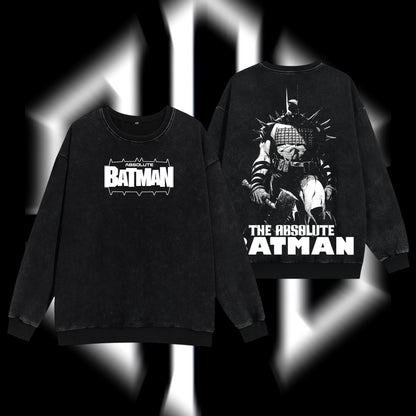The Dark Knight "Absolute Batman" - The Gotham Guardian Hero Verse DC Comics Edition Double Printed Oversize Lightweight Acid Washed Sweater