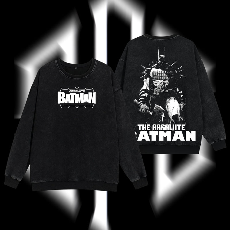 The Dark Knight "Absolute Batman" - The Gotham Guardian Hero Verse DC Comics Edition Double Printed Oversize Lightweight Acid Washed Sweater