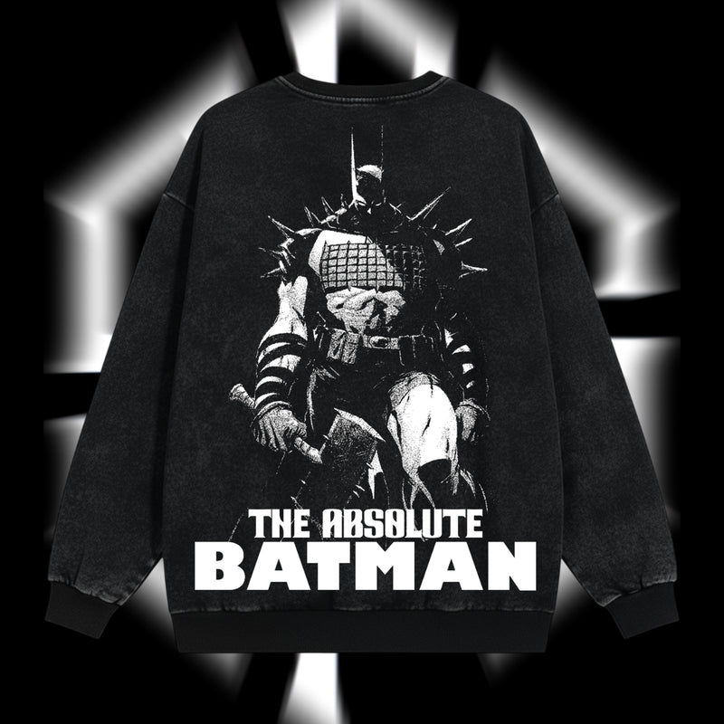 The Dark Knight "Absolute Batman" - The Gotham Guardian Hero Verse DC Comics Edition Double Printed Oversize Lightweight Acid Washed Sweater