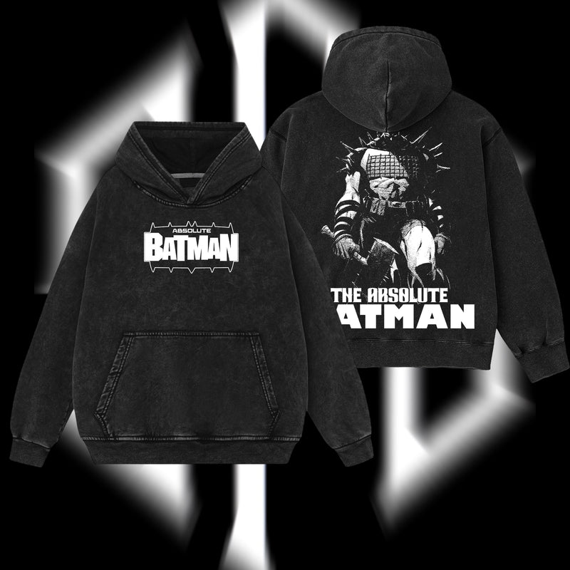 The Dark Knight "Absolute Batman" - The Gotham Guardian Hero Verse DC Comics Edition Double Printed Oversize Lightweight Acid Washed Hoodie