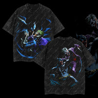The Dark Knight "Batman" x The Clown Prince of Crime "Joker" DC Comic Edition Double Printed Oversize Lightweight Acid Washed T-Shirt