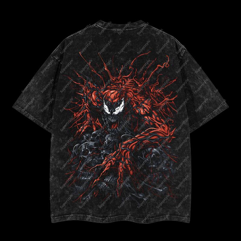 Maximum Absolute Carnage Symbiote Venom Supervillain Marvel MCU Edition Double Printed Oversize Lightweight Acid Washed T-Shirt