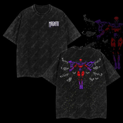 The Mutant Messiah "Master of Magnetism" Magneto Marvel MCU Edition Double Printed Oversize Lightweight Acid Washed T-Shirt