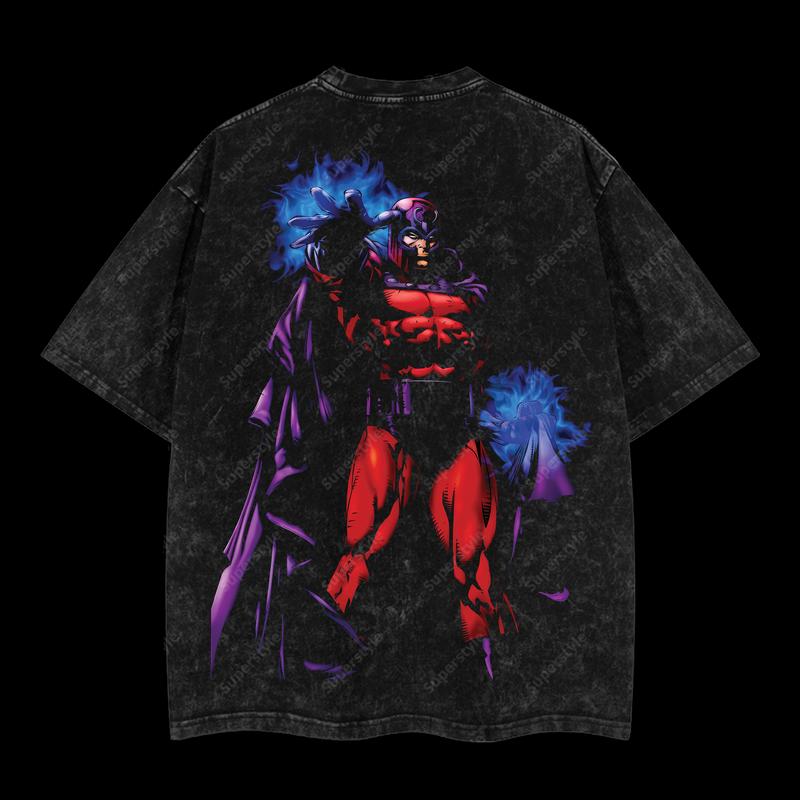 The Mutant Messiah "Master of Magnetism" Magneto Marvel MCU Edition Double Printed Oversize Lightweight Acid Washed T-Shirt
