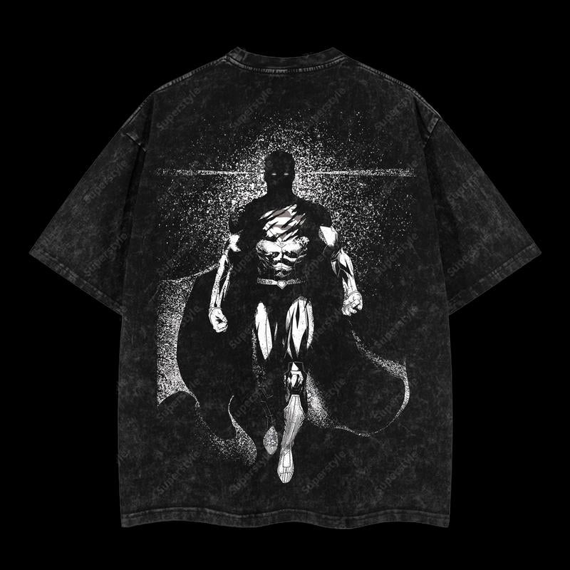 The Man of Steel "Superman" Clark Kent DC Comic Edition Double Printed Oversize Lightweight Acid Washed T-Shirt