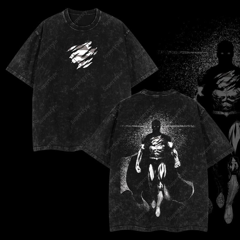 The Man of Steel "Superman" Clark Kent DC Comic Edition Double Printed Oversize Lightweight Acid Washed T-Shirt