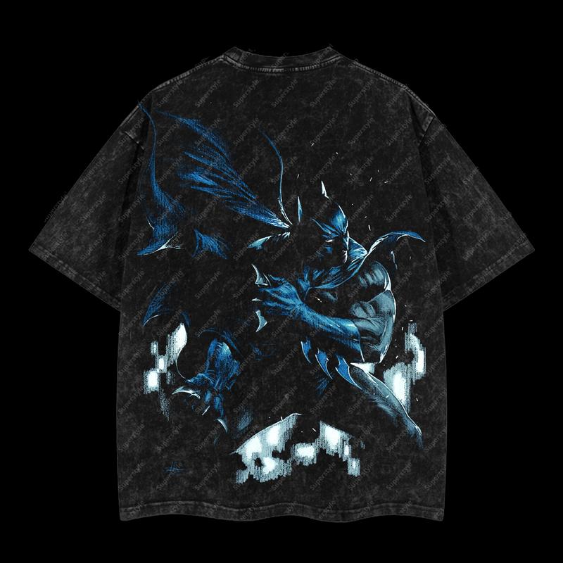 The Dark Knight "Batman" - The Gotham Guardian HeroVerse DC Comic Edition Double Printed Oversize Lightweight Acid Washed T-Shirt