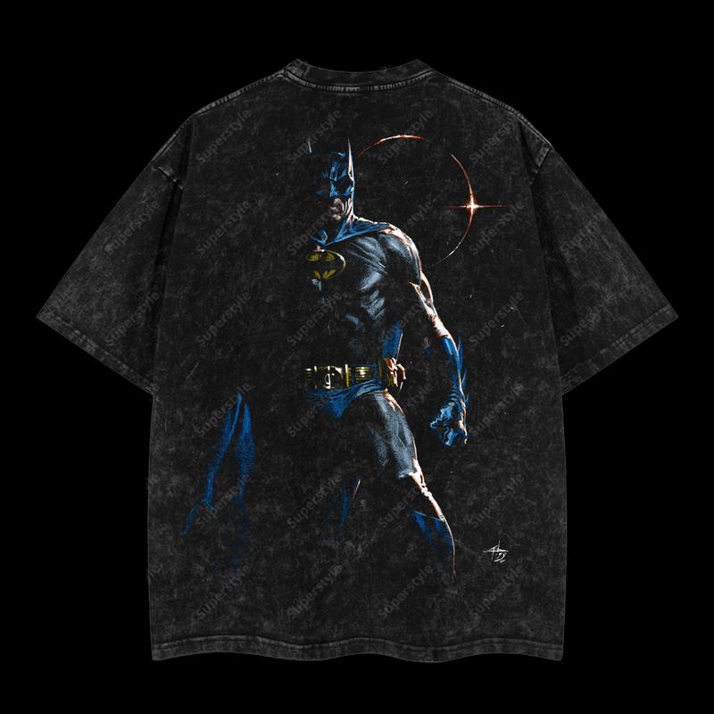 The Dark Knight "Batman" - The Gotham Guardian HeroVerse DC Comic Edition Double Printed Oversize Lightweight Acid Washed T-Shirt