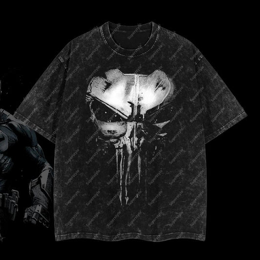 Frank Castle "The Punisher" War Machine Marvel MCU Comic Edition Double Printed Oversize Lightweight Acid Washed T-Shirt
