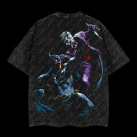 The Dark Knight "Batman" x The Clown Prince of Crime "Joker" DC Comic Edition Double Printed Oversize Lightweight Acid Washed T-Shirt