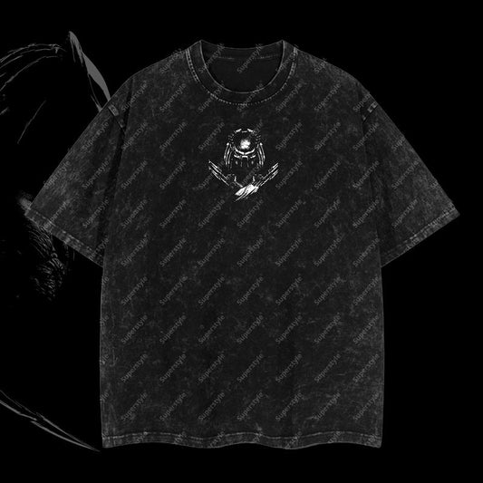 Intergalactic Hunter Yautja "Predator" Edition Double Printed Oversize Lightweight Acid Washed T-Shirt