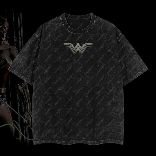 Princess Diana of Themyscira "Wonder Women" DC Comic Edition Double Printed Oversize Lightweight Acid Washed T-Shirt