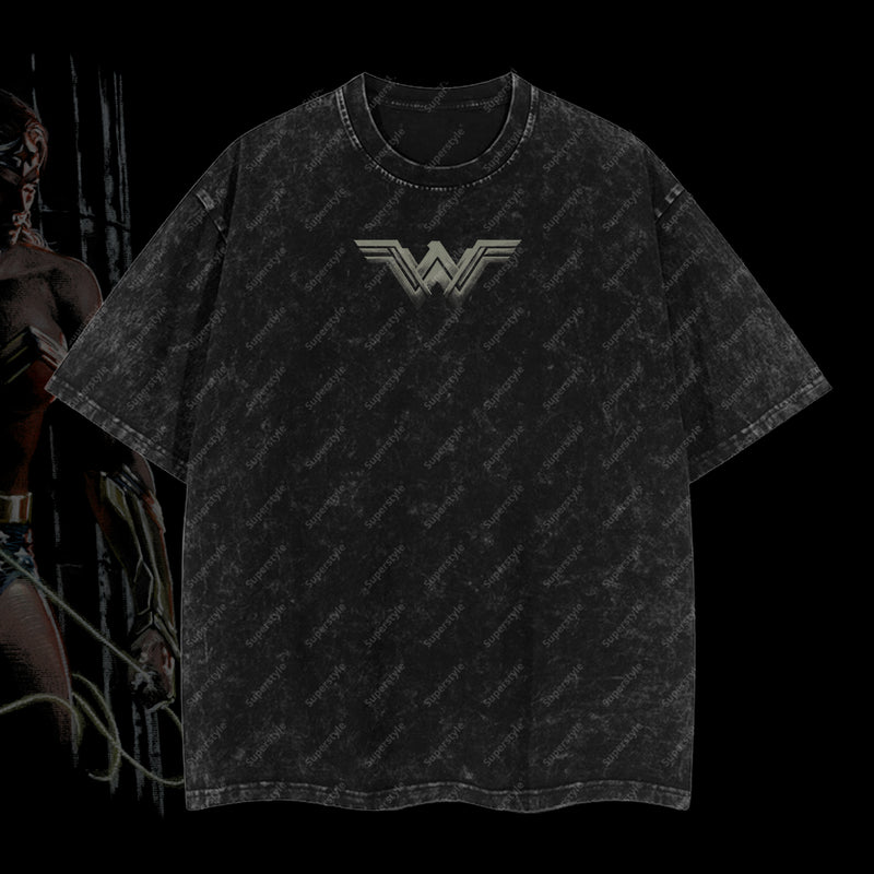 Princess Diana of Themyscira "Wonder Women" DC Comic Edition Double Printed Oversize Lightweight Acid Washed T-Shirt