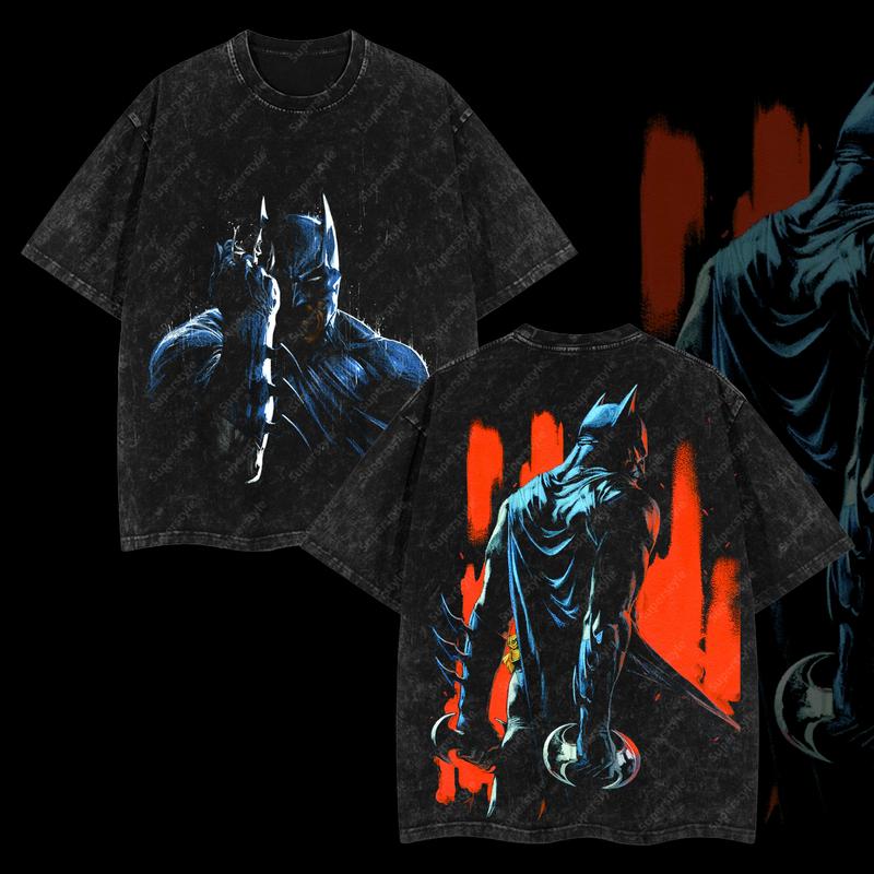 The Dark Knight "Batman" - The Gotham Guardian HeroVerse DC Comic Edition Double Printed Oversize Lightweight Acid Washed T-Shirt