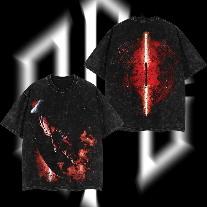 Sith Warrior "Darth Maul" Star Wars Edition Double-Printed Oversize Lightweight Acid-Washed Premium Cotton T-Shirt
