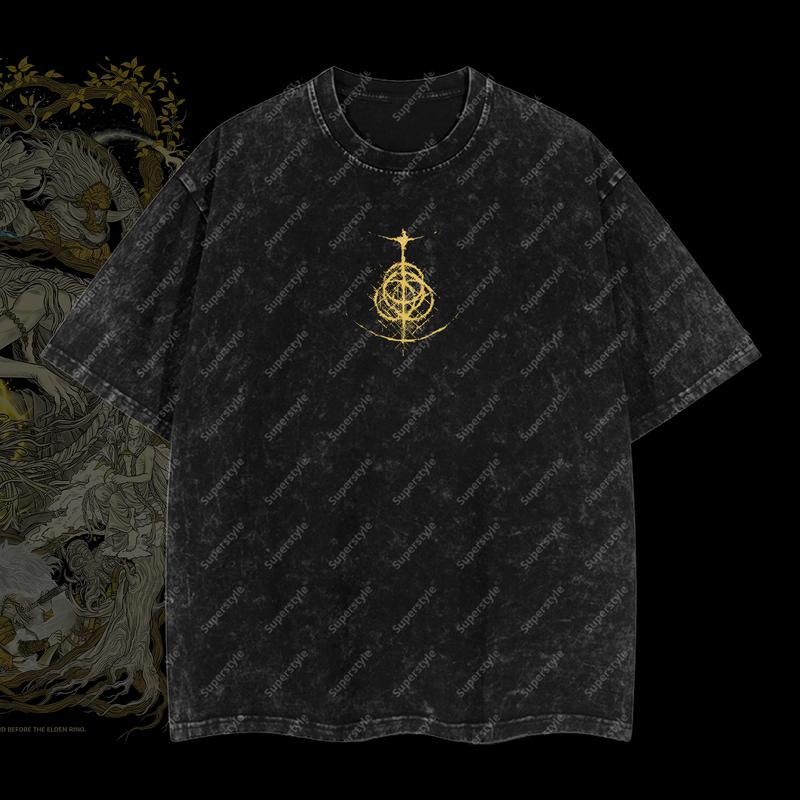Tree of Life Grace of the Lands Between Elden Ring Edition Double Printed Oversize Lightweight Acid Washed T-Shirt