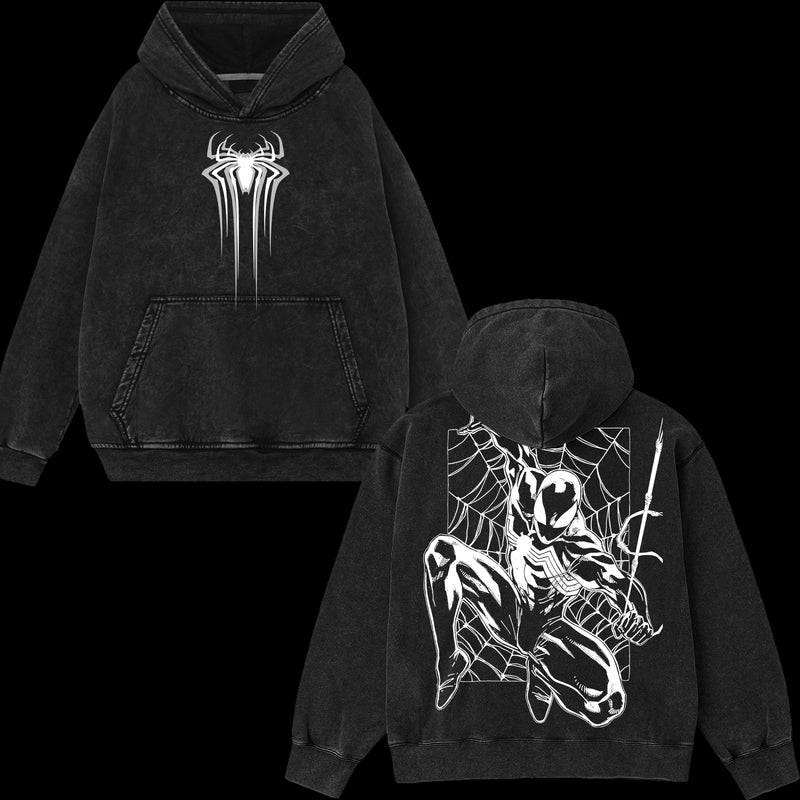 [Collection] Friendly Neighborhood Spider-man Black Suit Hero Marvel MCU Edition Double Printed Oversize Lightweight Acid Washed Hoodie