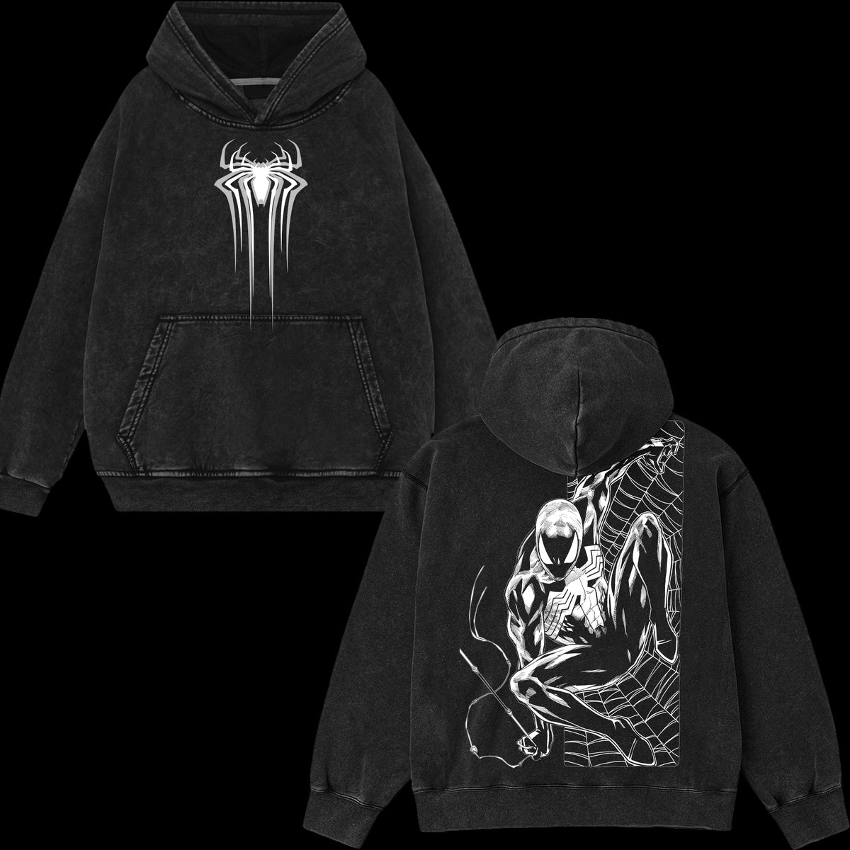 [Collection] Friendly Neighborhood Spider-man Black Suit Hero Marvel MCU Edition Double Printed Oversize Lightweight Acid Washed Hoodie
