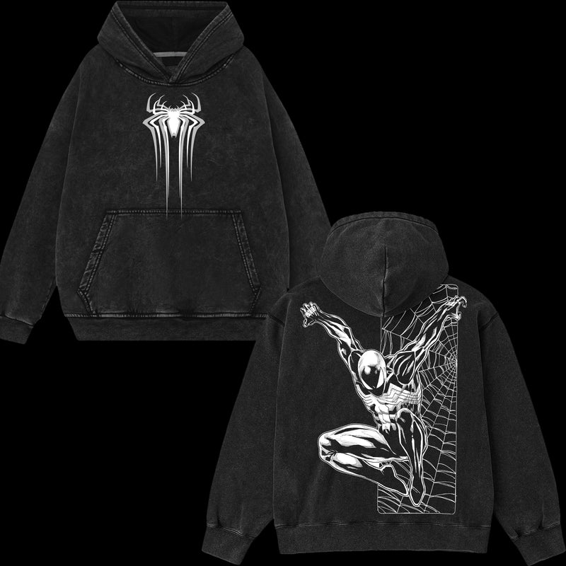 [Collection] Friendly Neighborhood Spider-man Black Suit Hero Marvel MCU Edition Double Printed Oversize Lightweight Acid Washed Hoodie