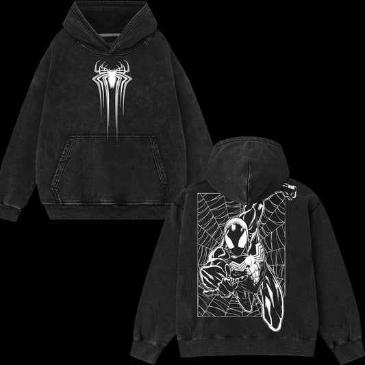 [Collection] Friendly Neighborhood Spider-man Black Suit Hero Marvel MCU Edition Double Printed Oversize Lightweight Acid Washed Hoodie