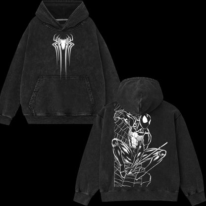 [Collection] Friendly Neighborhood Spider-man Black Suit Hero Marvel MCU Edition Double Printed Oversize Lightweight Acid Washed Hoodie
