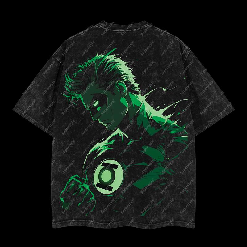 Emerald Sentinel "Green Lantern" DC Cosmic Guardian Comic Edition Double Printed Oversize Lightweight Acid Washed T-Shirt