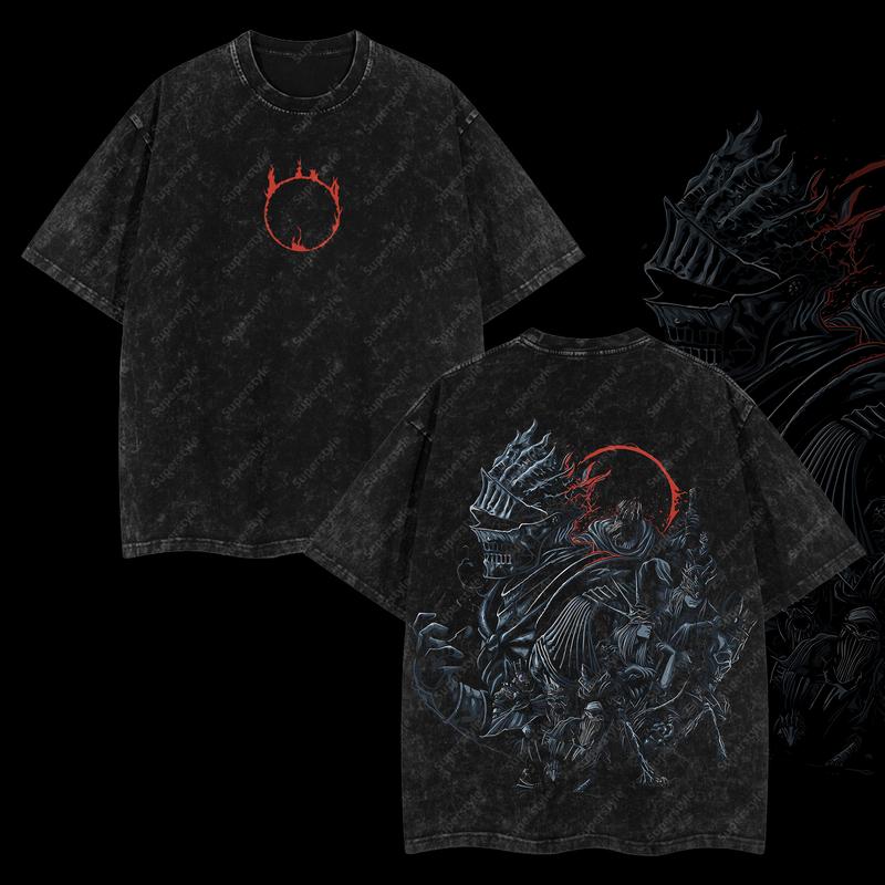 Flamebound Knight Cursed Flame of Cinders Dark Souls III Edition Double Printed Oversize Lightweight Acid Washed T-Shirt