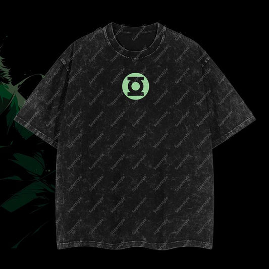Emerald Sentinel "Green Lantern" DC Cosmic Guardian Comic Edition Double Printed Oversize Lightweight Acid Washed T-Shirt