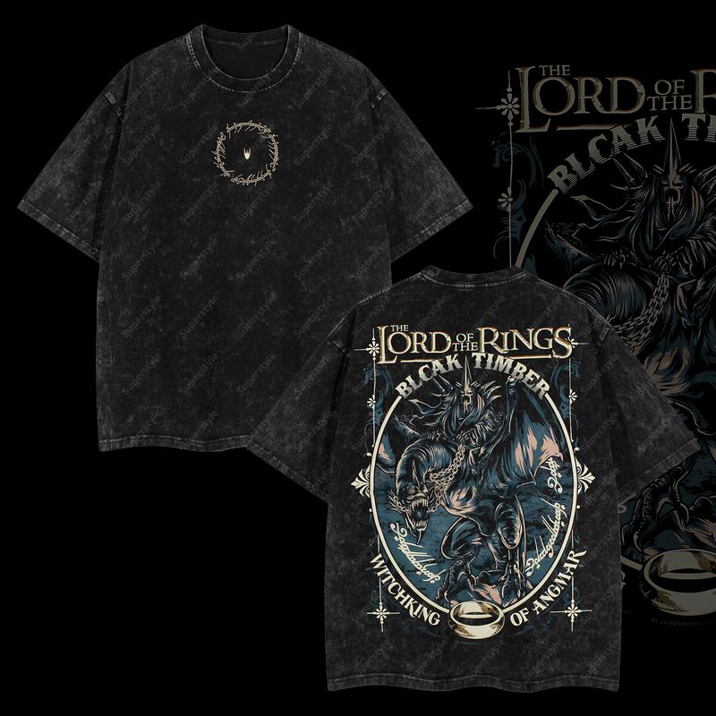 Witch-King Ascendancy Lord of the Rings Black Timber Edition Double Printed Oversize Lightweight Acid Washed T-Shirt