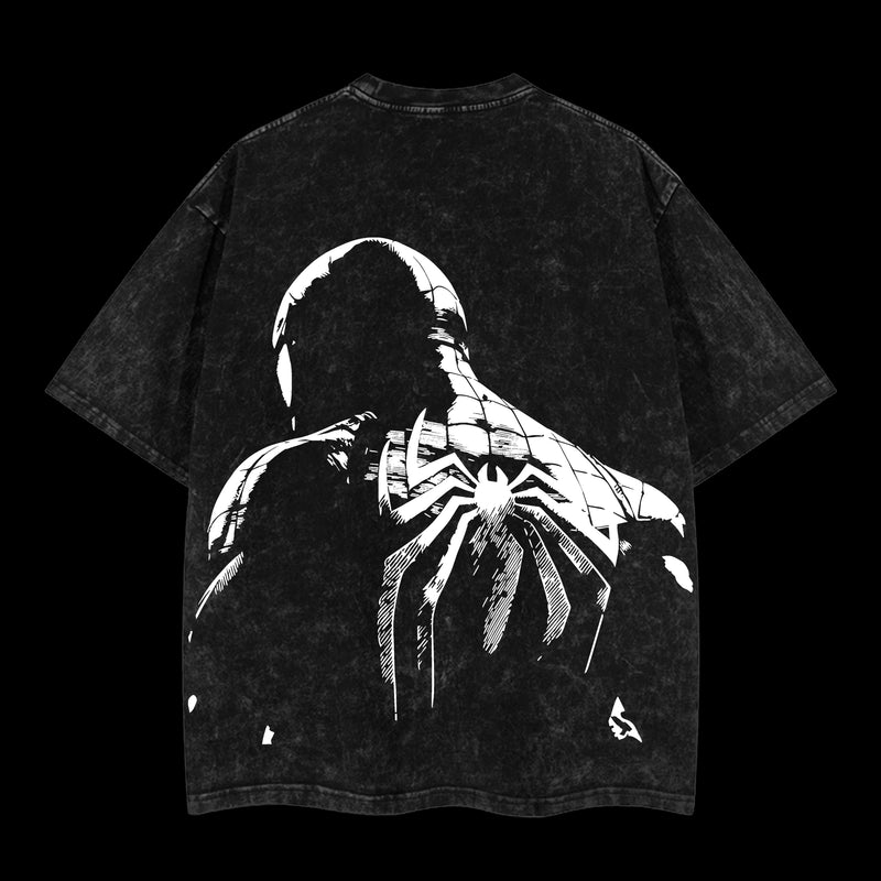Friendly Neighborhood Spider-man Hero Dark Mutation Shadow Marvel MCU Comic Double Printed Oversize Lightweight Acid Washed T-Shirt