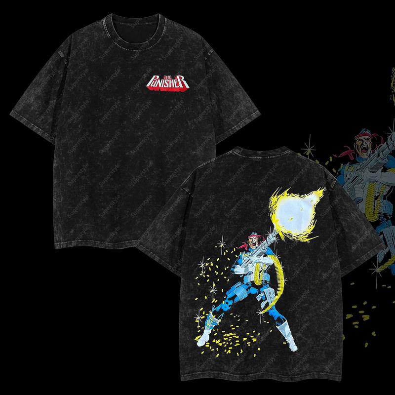 Dark Avenger Shadow Skull Ghost "The Punisher" Superhero Marvel MCU Edition Double Printed Oversize Lightweight Acid Washed T-Shirt