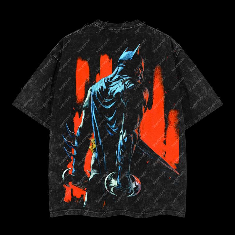 The Dark Knight "Batman" - The Gotham Guardian HeroVerse DC Comic Edition Double Printed Oversize Lightweight Acid Washed T-Shirt