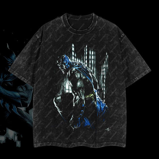 The Dark Knight "Batman" - The Gotham Guardian HeroVerse DC Comic Edition Double Printed Oversize Lightweight Acid Washed T-Shirt