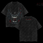 Xenomorph Alien Horror Screamer Alien vs. Predator AVP Edition Double Printed Oversize Lightweight Acid Washed T-Shirt