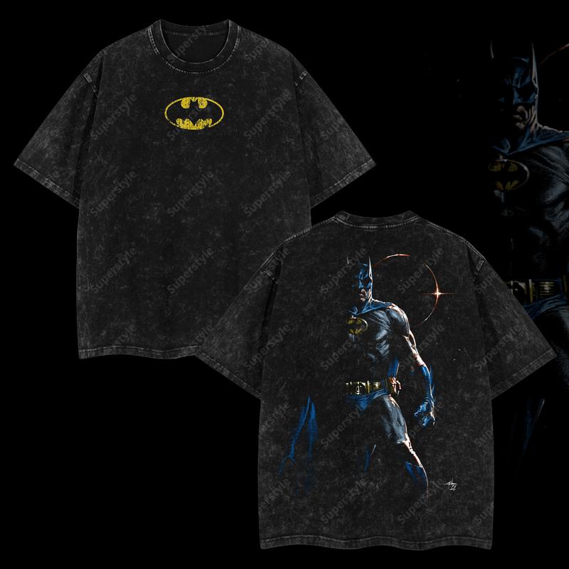 The Dark Knight "Batman" - The Gotham Guardian HeroVerse DC Comic Edition Double Printed Oversize Lightweight Acid Washed T-Shirt