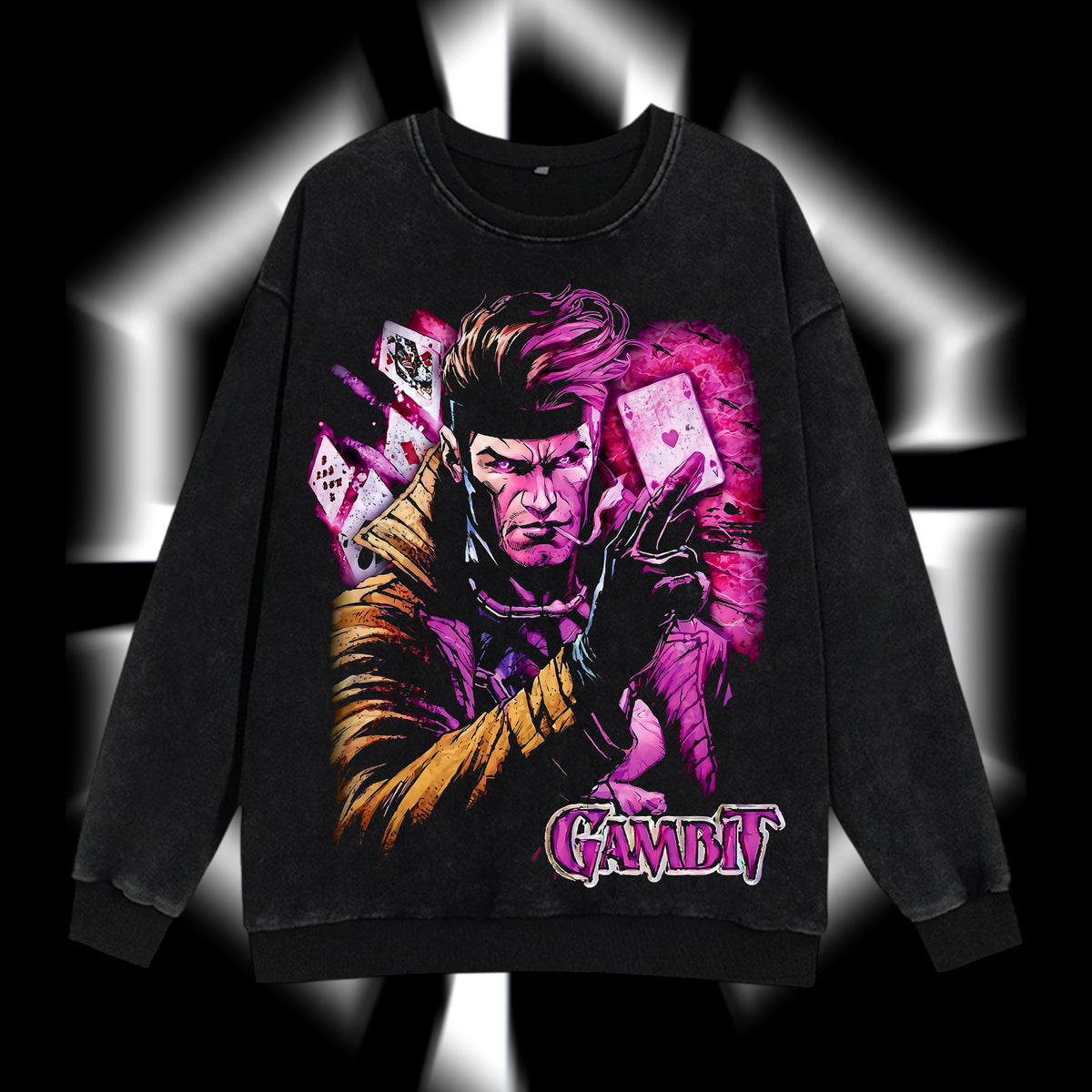 The Card Master "Gambit" Marvel MCU Edition Double Printed Oversize Lightweight Acid Washed Sweater