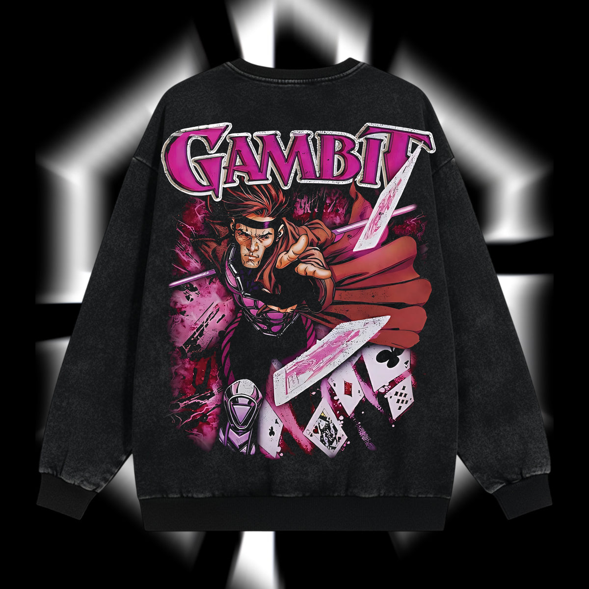 The Card Master "Gambit" Marvel MCU Edition Double Printed Oversize Lightweight Acid Washed Sweater