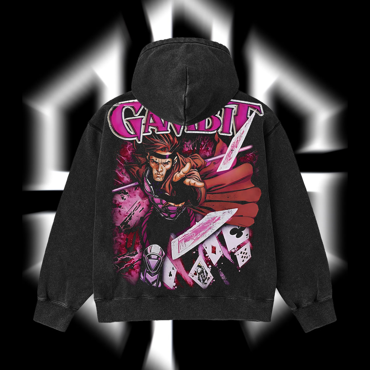 The Card Master "Gambit" Marvel MCU Edition Double Printed Oversize Lightweight Acid Washed Hoodie
