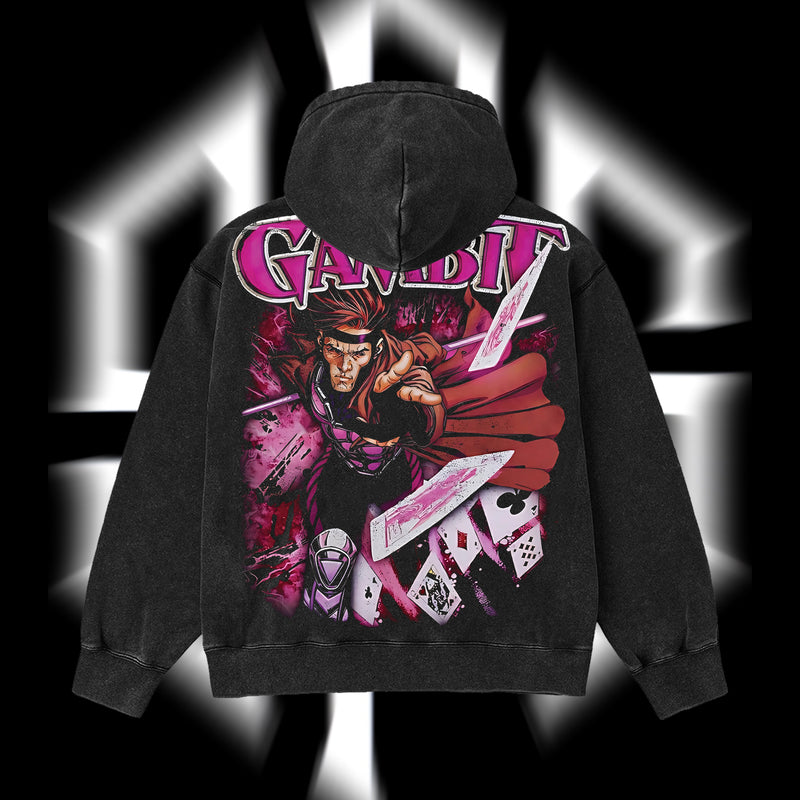 The Card Master "Gambit" Marvel MCU Edition Double Printed Oversize Lightweight Acid Washed Hoodie
