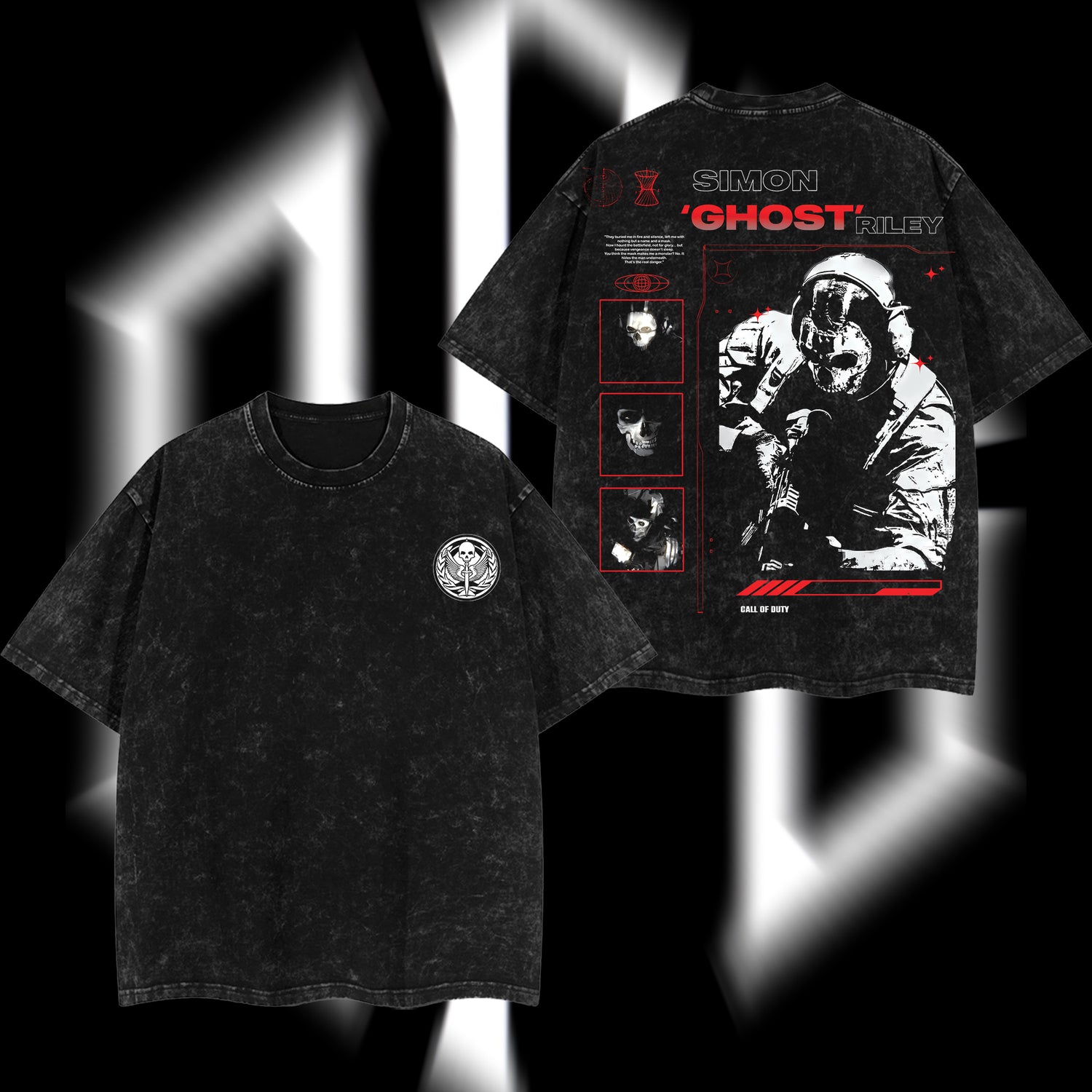 [Collection] Simon "Ghost" Riley Skull Mask Warrior Call of Duty: Modern Warfare II Edition Double Printed Oversize Lightweight Acid Washed Tee