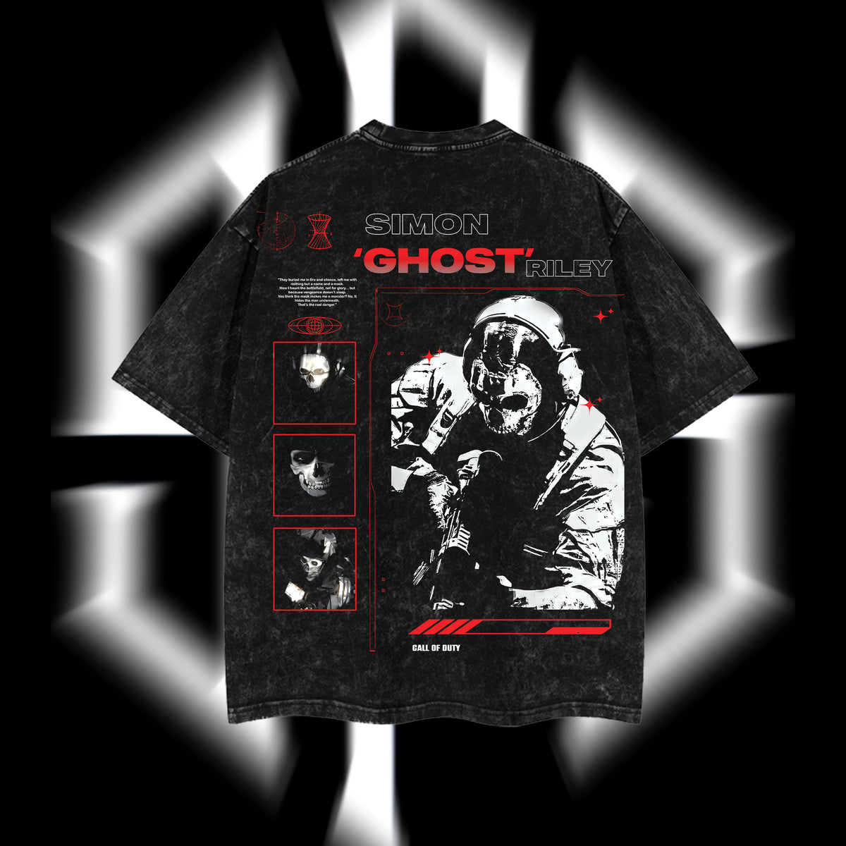 [Collection] Simon "Ghost" Riley Skull Mask Warrior Call of Duty: Modern Warfare II Edition Double Printed Oversize Lightweight Acid Washed Tee