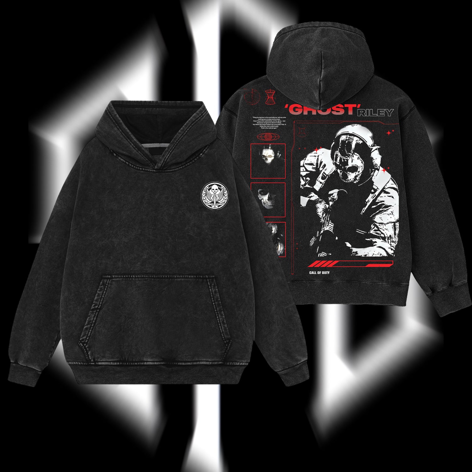 [Collection] Simon "Ghost" Riley Skull Mask Warrior Call of Duty: Modern Warfare Il Edition Double Printed Oversize Lightweight Acid Washed Hoodie