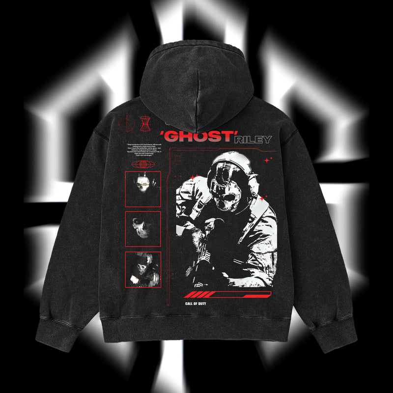[Collection] Simon "Ghost" Riley Skull Mask Warrior Call of Duty: Modern Warfare Il Edition Double Printed Oversize Lightweight Acid Washed Hoodie
