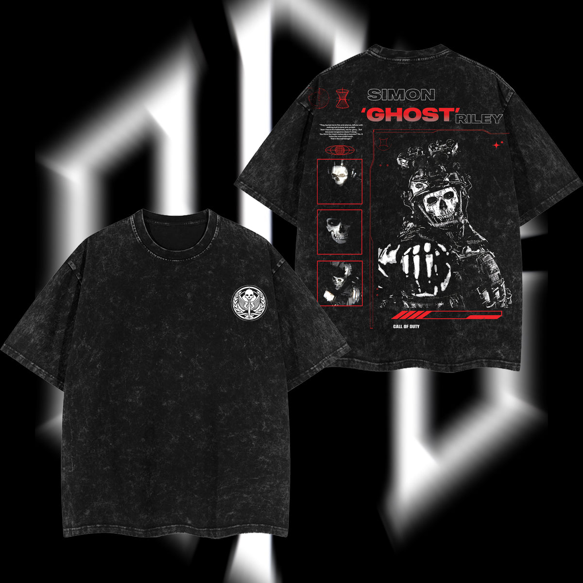 [Collection] Simon "Ghost" Riley Skull Mask Warrior Call of Duty: Modern Warfare II Edition Double Printed Oversize Lightweight Acid Washed Tee