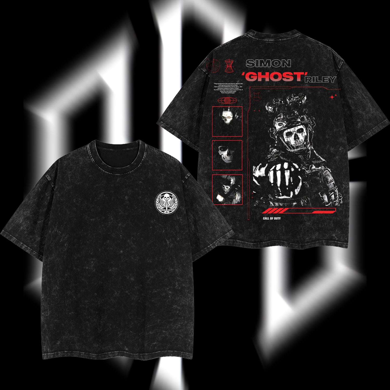 [Collection] Simon "Ghost" Riley Skull Mask Warrior Call of Duty: Modern Warfare II Edition Double Printed Oversize Lightweight Acid Washed Tee