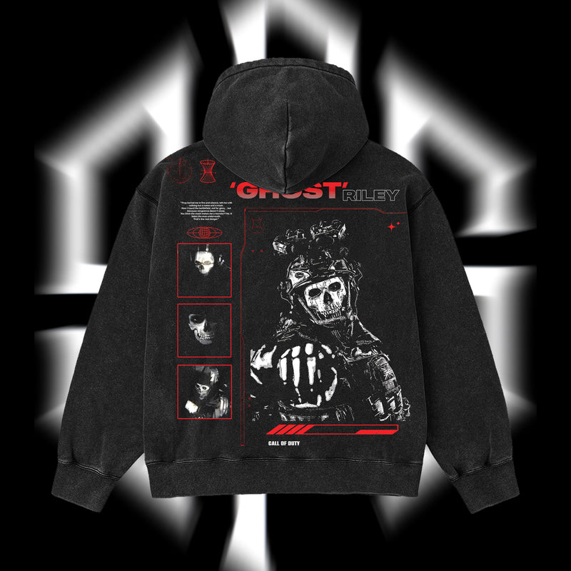 [Collection] Simon "Ghost" Riley Skull Mask Warrior Call of Duty: Modern Warfare Il Edition Double Printed Oversize Lightweight Acid Washed Hoodie